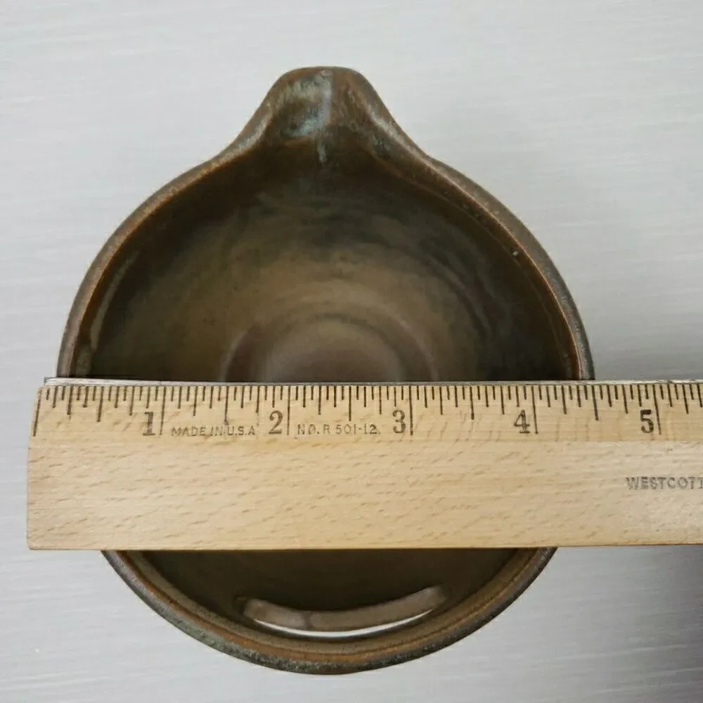 Small Spouted Mixing Bowl Cut Out Handle Ceramic Pottery Farmhouse Primitive